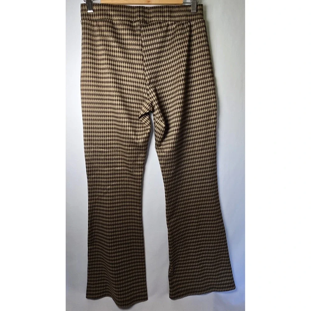 Ambiance Womens Brown Sz Large‎ Retra Pants Houndstooth Wide Leg Boho Groovy...